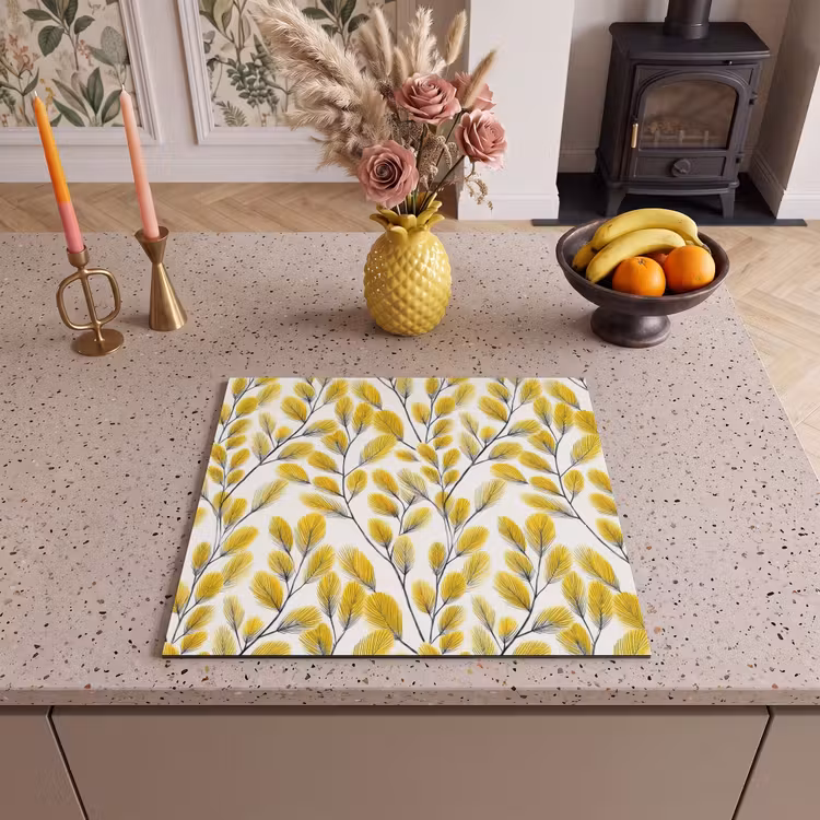 Induction hob cover - Leaves - Botanical - Elegant - Yellow - Black — 3