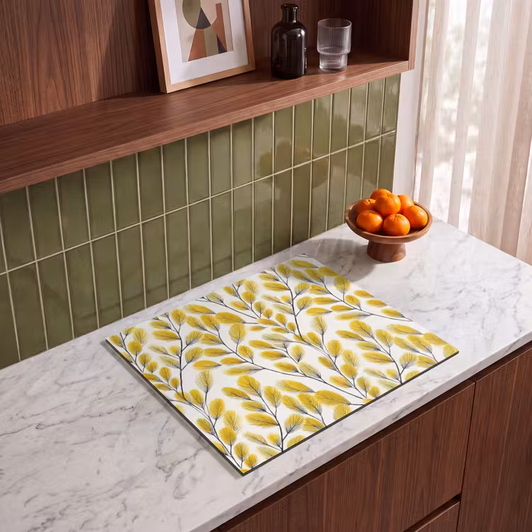 Induction hob cover - Leaves - Botanical - Elegant - Yellow - Black — 4