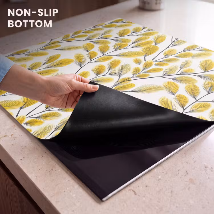 Induction hob cover - Leaves - Botanical - Elegant - Yellow - Black — 5