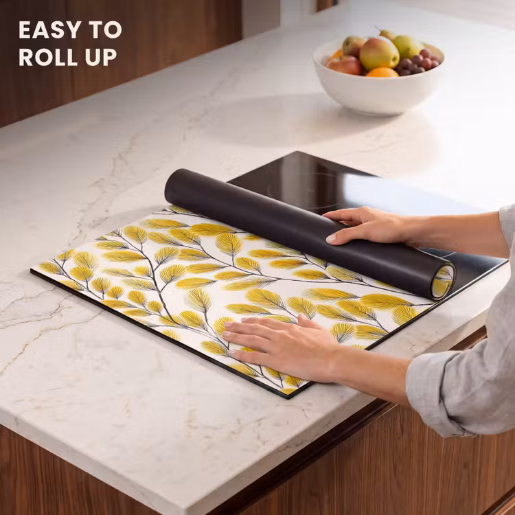 Induction hob cover - Leaves - Botanical - Elegant - Yellow - Black — 6