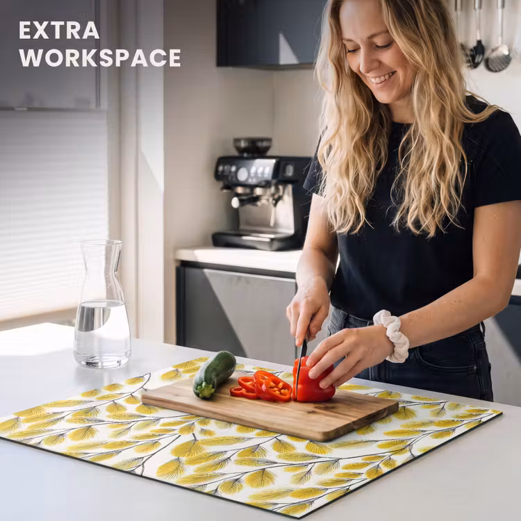 Induction hob cover - Leaves - Botanical - Elegant - Yellow - Black — 7