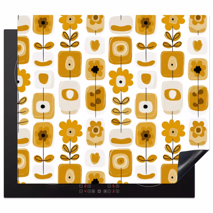 Induction hob cover - Retro - Abstract - Flowers - Ochre Yellow — 1