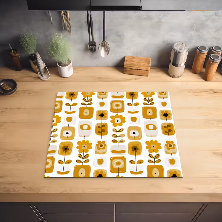 Induction hob cover - Retro - Abstract - Flowers - Ochre Yellow — 2