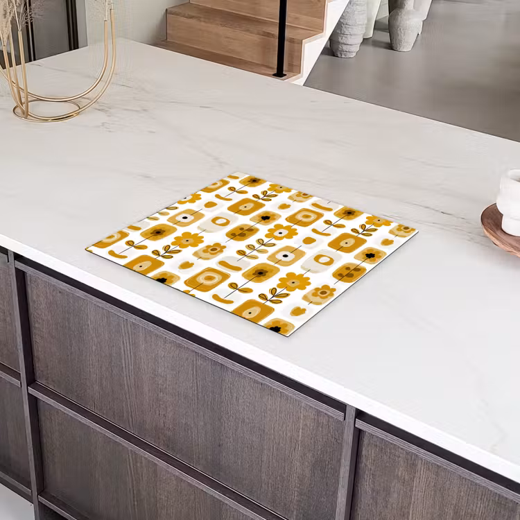 Induction hob cover - Retro - Abstract - Flowers - Ochre Yellow — 4