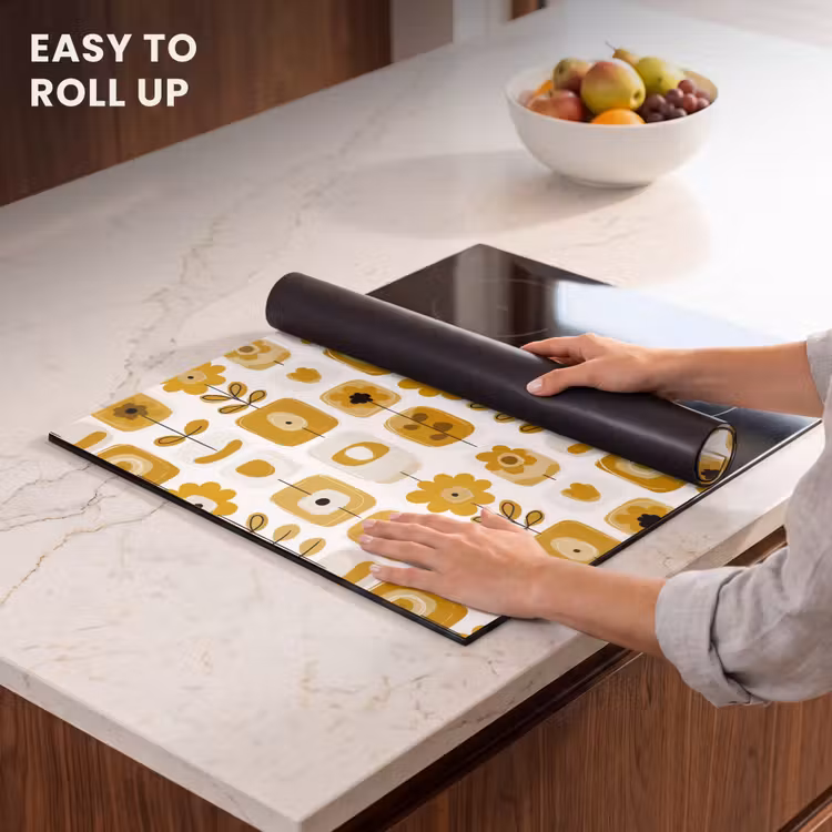 Induction hob cover - Retro - Abstract - Flowers - Ochre Yellow — 6