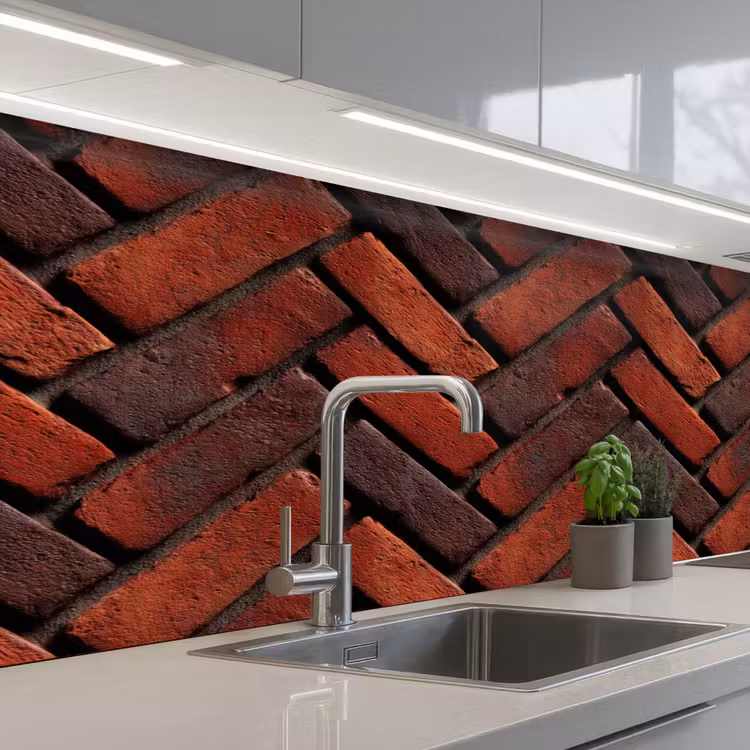 Kitchen splashback - Brick - Herringbone - Textured - Reddish brown — 2