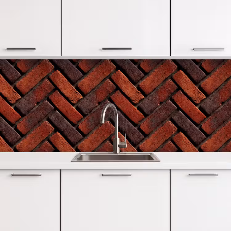 Kitchen splashback - Brick - Herringbone - Textured - Reddish brown — 4