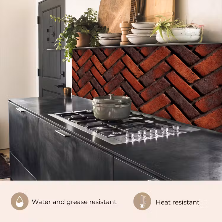 Kitchen splashback - Brick - Herringbone - Textured - Reddish brown — 5