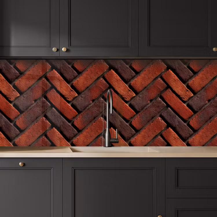 Kitchen splashback - Brick - Herringbone - Textured - Reddish brown — 6