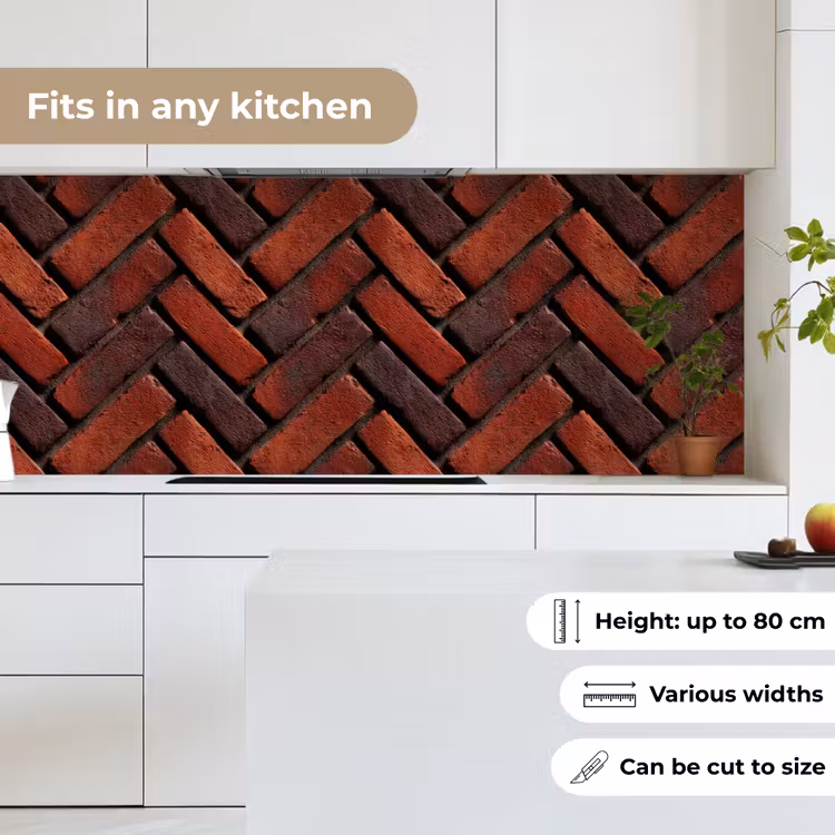 Kitchen splashback - Brick - Herringbone - Textured - Reddish brown — 7
