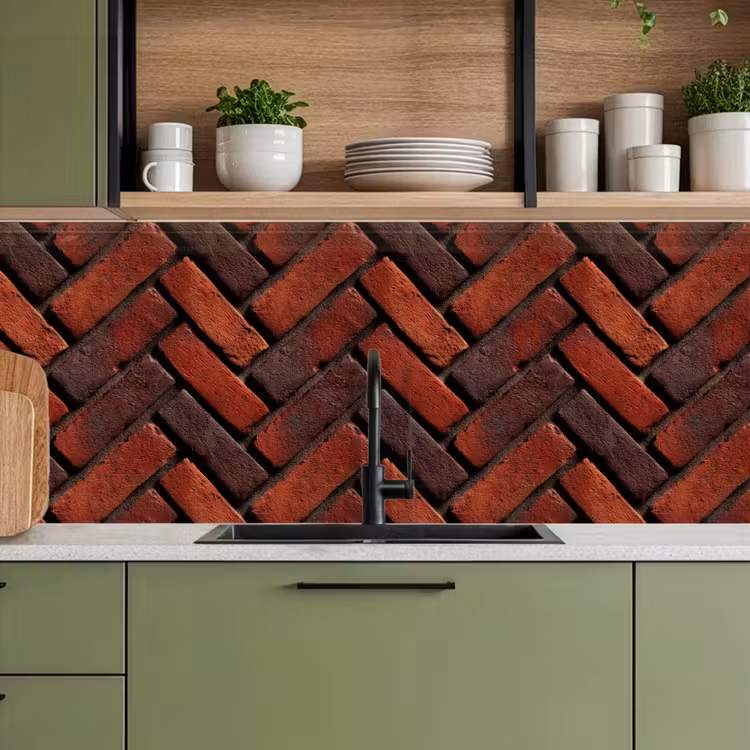 Kitchen splashback - Brick - Herringbone - Textured - Reddish brown — 8