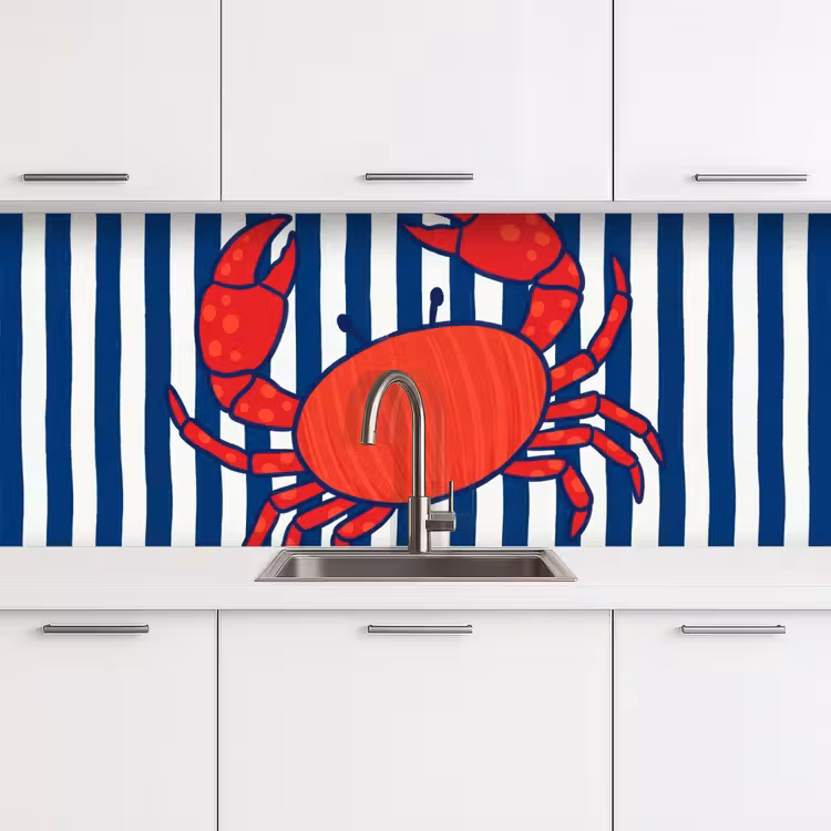 Kitchen splashback - Crab - Stripes - Marine Life - Illustration - Red — 4