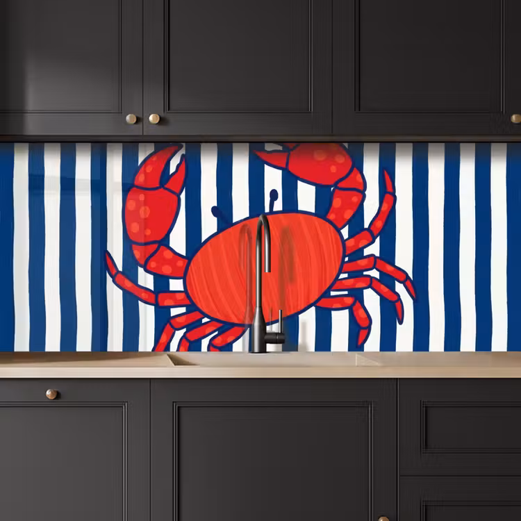 Kitchen splashback - Crab - Stripes - Marine Life - Illustration - Red — 6