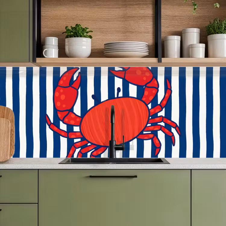Kitchen splashback - Crab - Stripes - Marine Life - Illustration - Red — 8