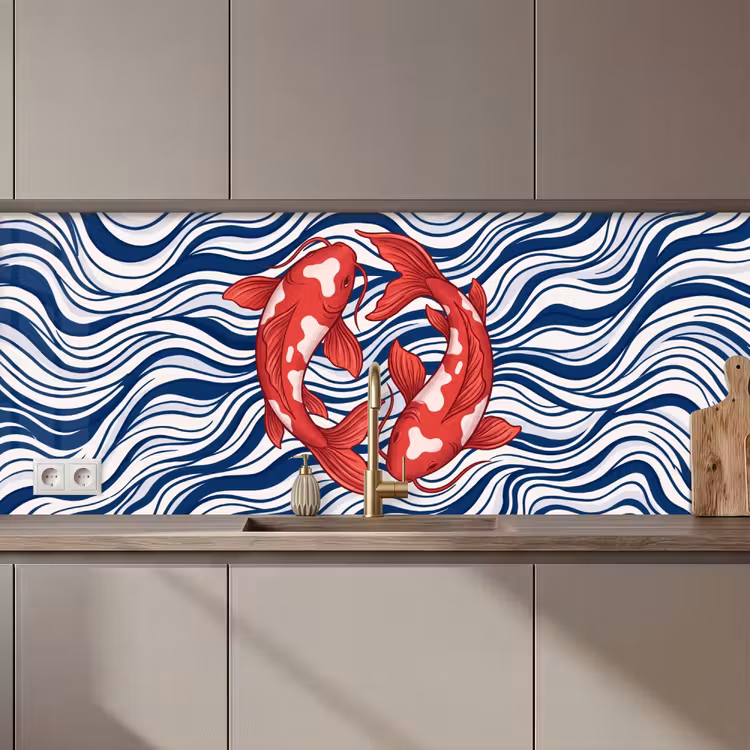 Kitchen splashback - Fish - Water - Nature - Illustration - Red — 1