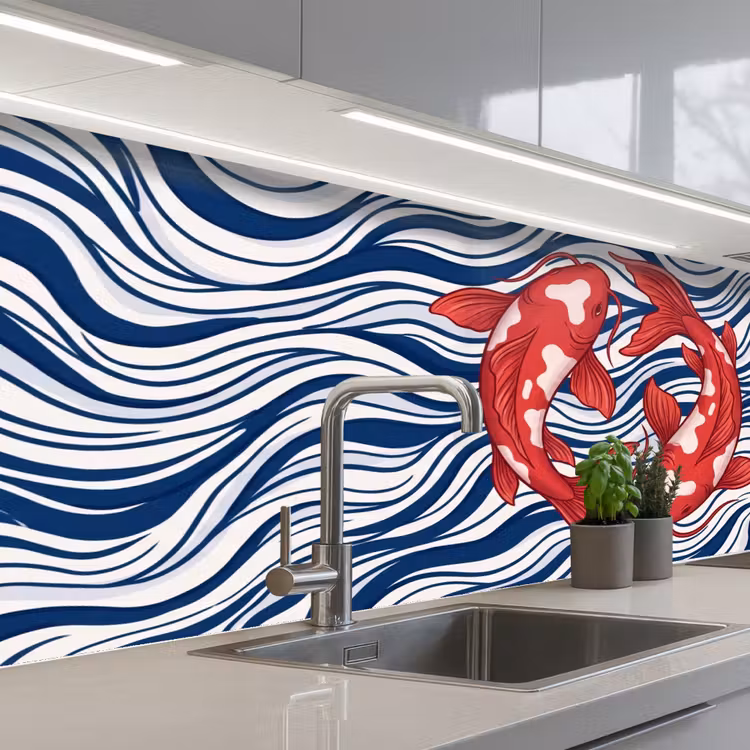 Kitchen splashback - Fish - Water - Nature - Illustration - Red — 2