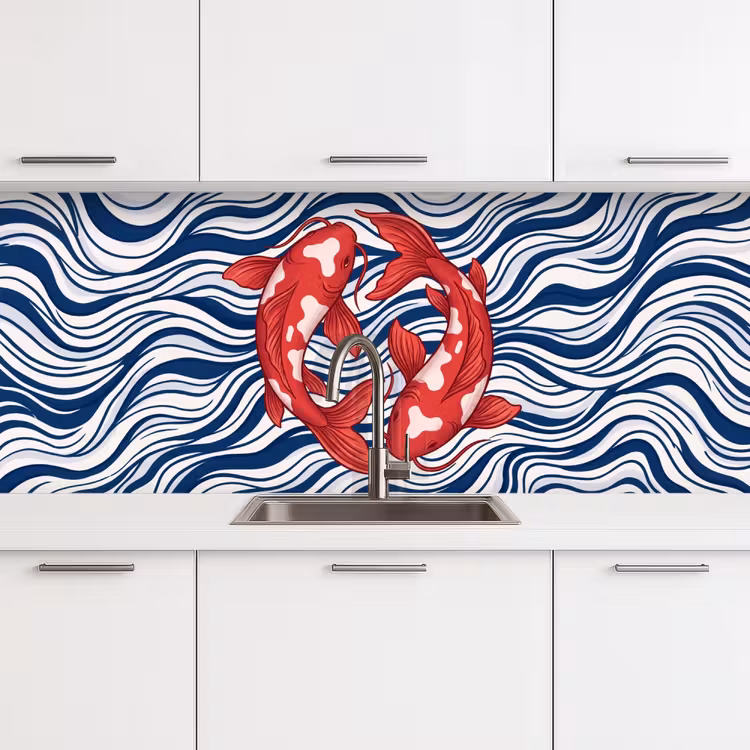 Kitchen splashback - Fish - Water - Nature - Illustration - Red — 4