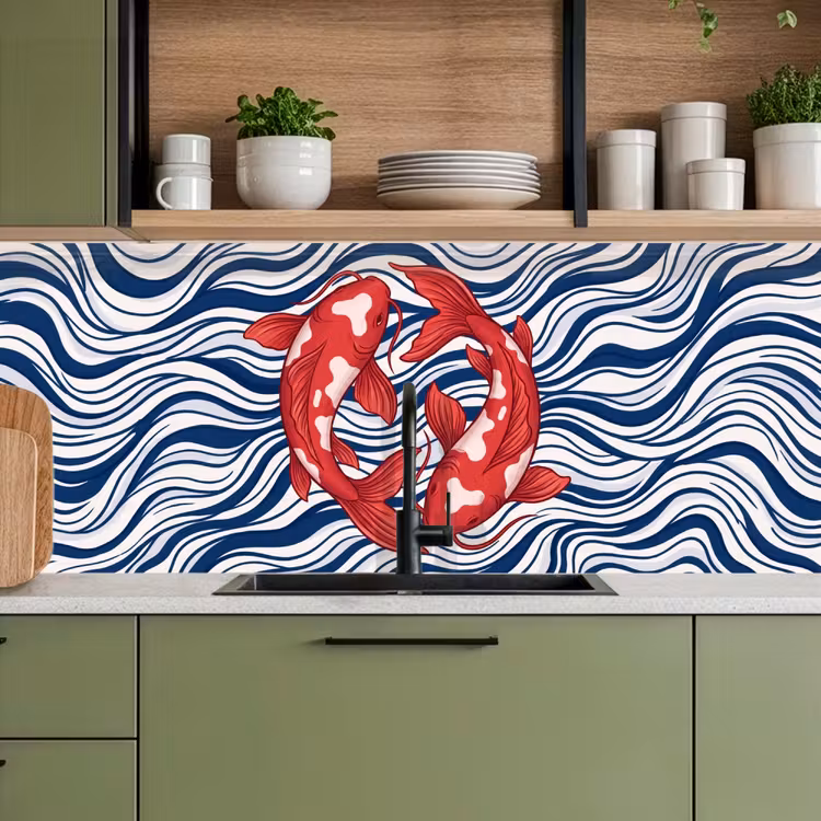 Kitchen splashback - Fish - Water - Nature - Illustration - Red — 8
