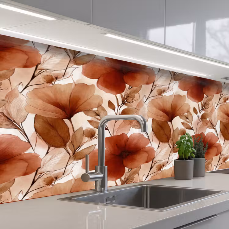 Kitchen splashback - Flowers - Watercolor - Botanical - Terracotta — 2