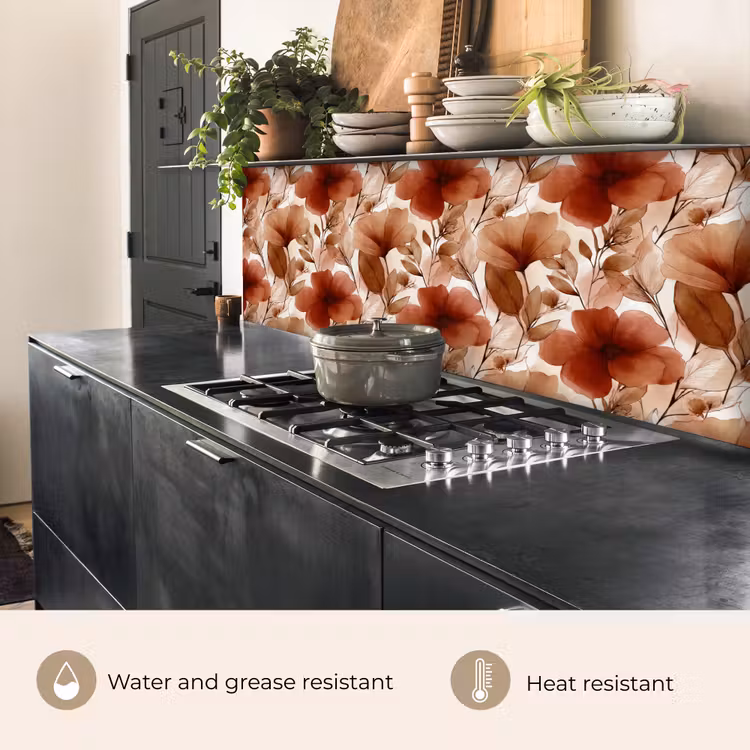 Kitchen splashback - Flowers - Watercolor - Botanical - Terracotta — 5