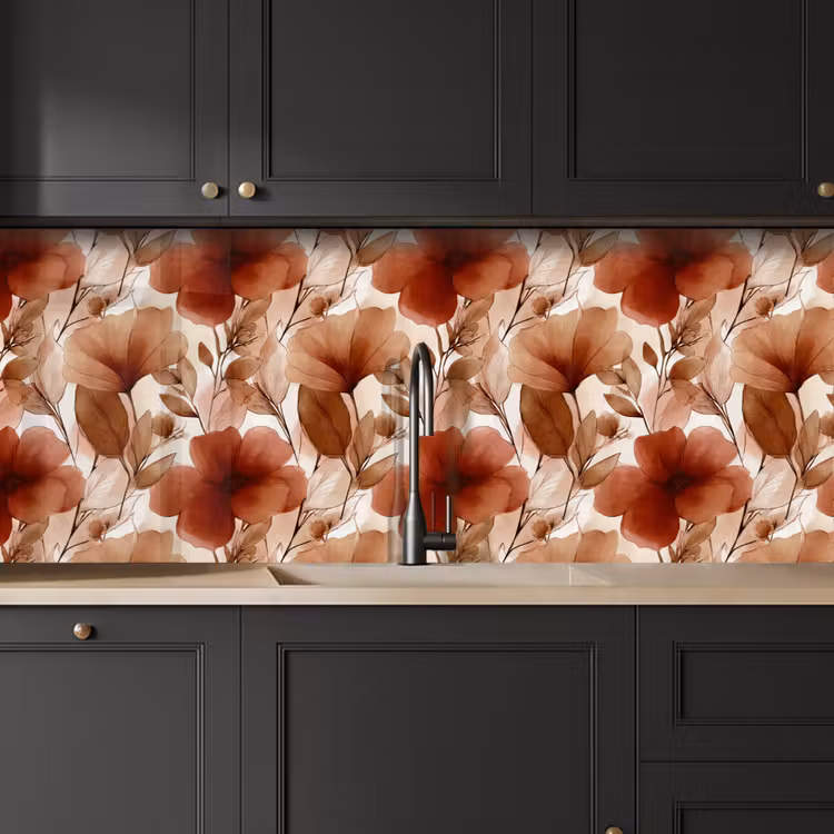 Kitchen splashback - Flowers - Watercolor - Botanical - Terracotta — 6
