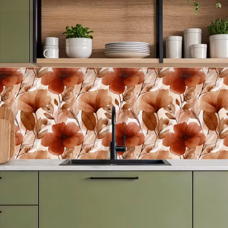 Kitchen splashback - Flowers - Watercolor - Botanical - Terracotta — 8