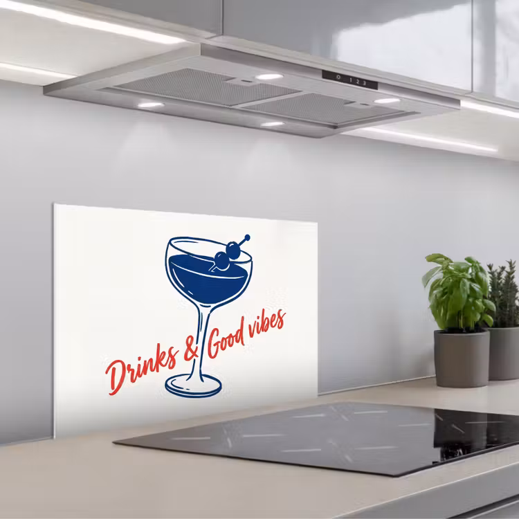 Kitchen splashback for hob - Cocktail - Glass - Illustration - Blue - White — 1