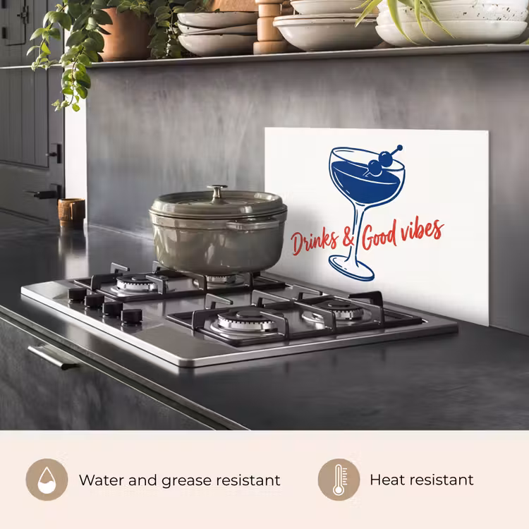 Kitchen splashback for hob - Cocktail - Glass - Illustration - Blue - White — 2