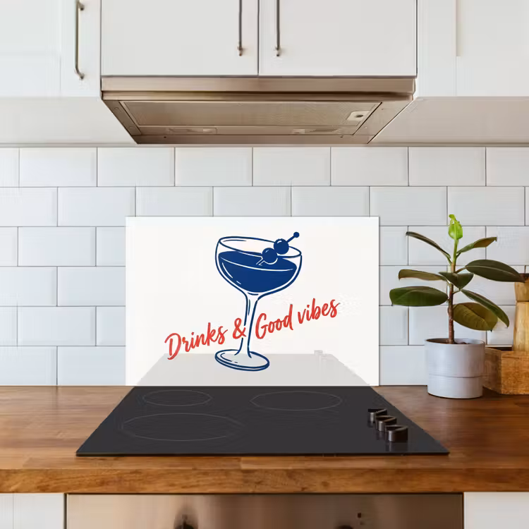 Kitchen splashback for hob - Cocktail - Glass - Illustration - Blue - White — 3