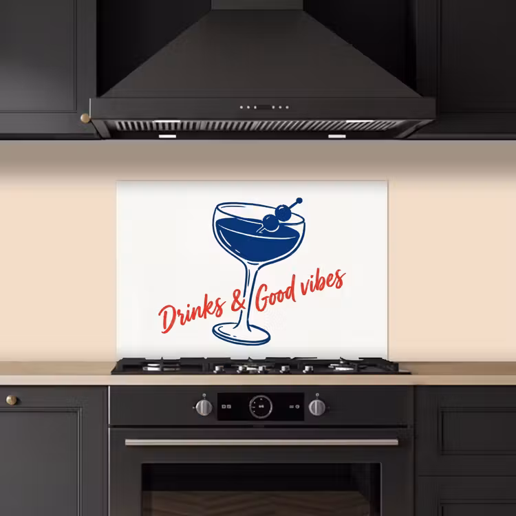 Kitchen splashback for hob - Cocktail - Glass - Illustration - Blue - White — 5
