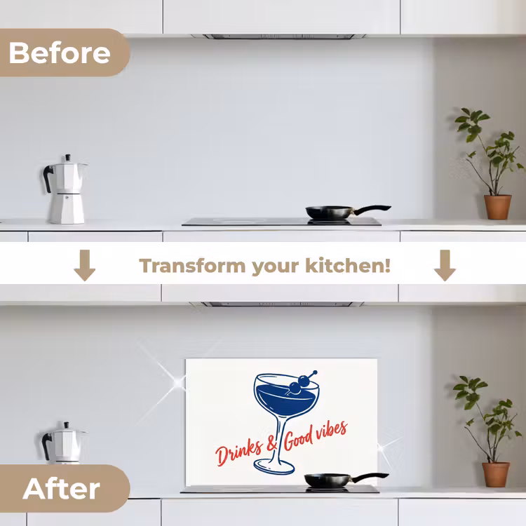 Kitchen splashback for hob - Cocktail - Glass - Illustration - Blue - White — 7