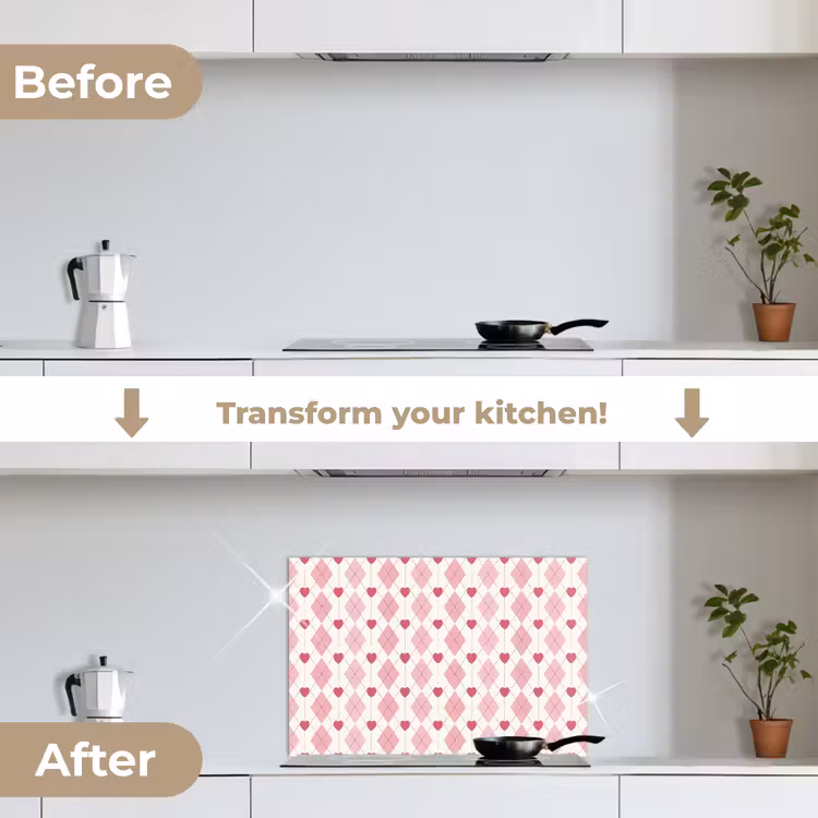 Kitchen splashback for hob - Diamonds - Classic - Pink - White — 7
