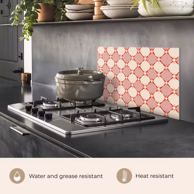 Kitchen splashback for hob - Diamonds - Stars - Vintage - Dusty Pink - Red — 2
