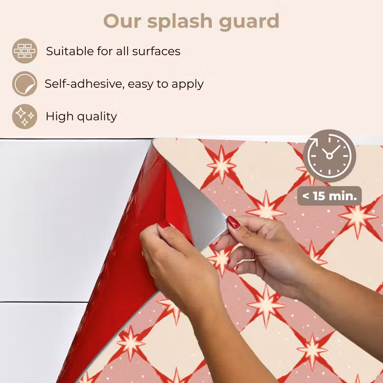 Kitchen splashback for hob - Diamonds - Stars - Vintage - Dusty Pink - Red — 4