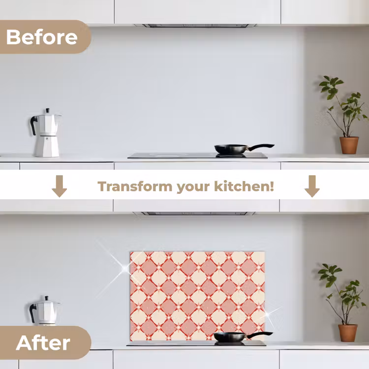 Kitchen splashback for hob - Diamonds - Stars - Vintage - Dusty Pink - Red — 7