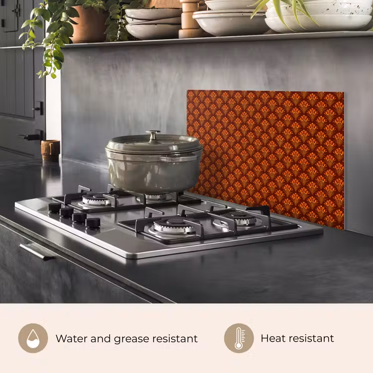 Kitchen splashback for hob - Fans - Art Deco - Botanical - Rust Brown - Orange — 2