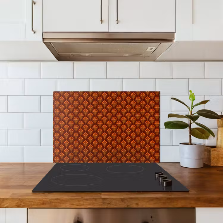 Kitchen splashback for hob - Fans - Art Deco - Botanical - Rust Brown - Orange — 3