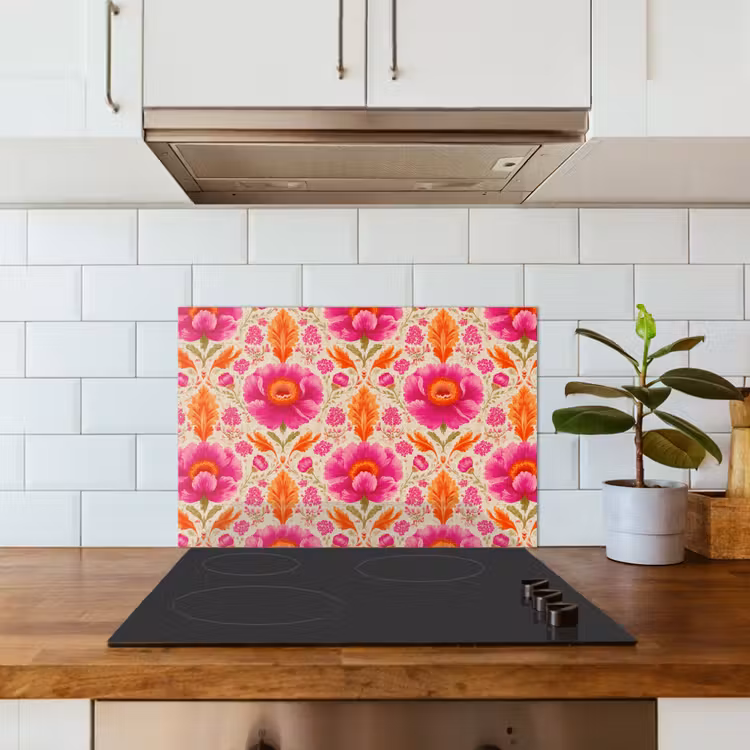 Kitchen splashback for hob - Flowers - Baroque - Pink - Orange — 3