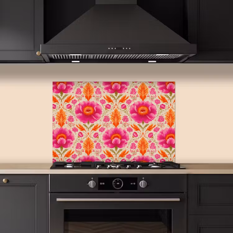 Kitchen splashback for hob - Flowers - Baroque - Pink - Orange — 5