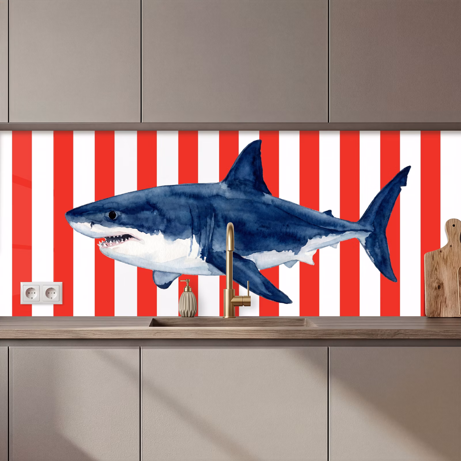 Kitchen splashback - Fish - Shark - Sea - Illustration - Blue — 1