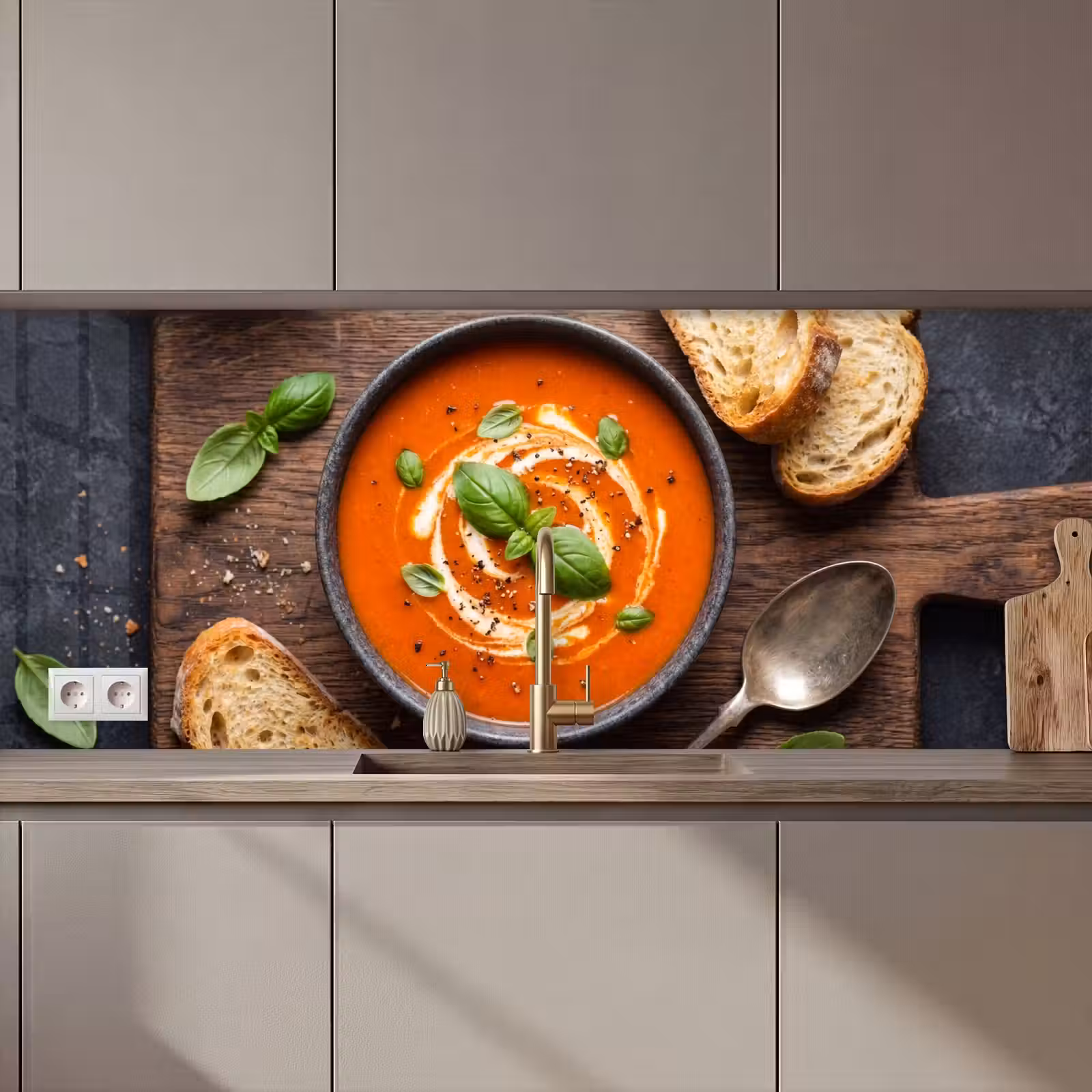 Kitchen splashback - Food - Soup - Basil - Rustic - Red — 1