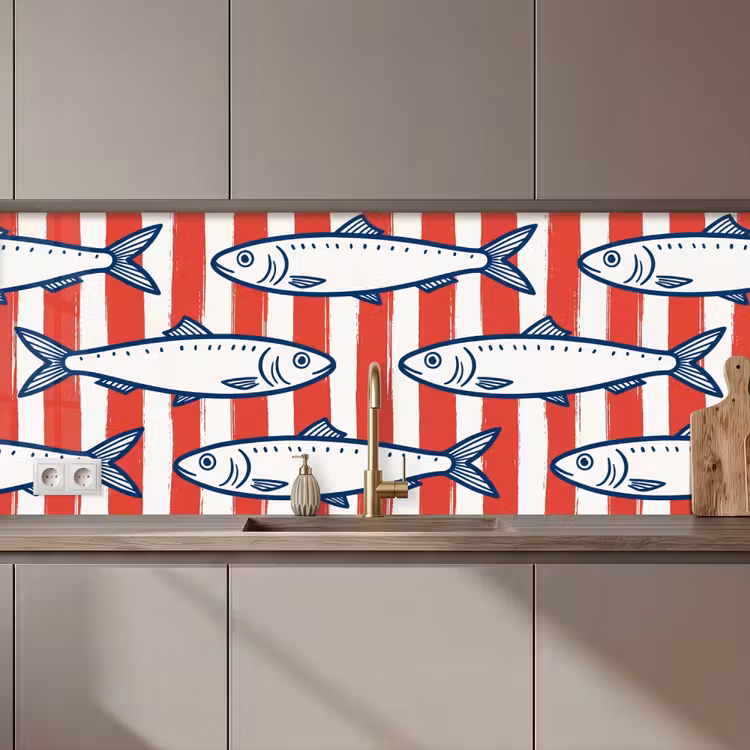 Kitchen splashback - Fish - Pattern - Stripes - Illustration - Red — 1
