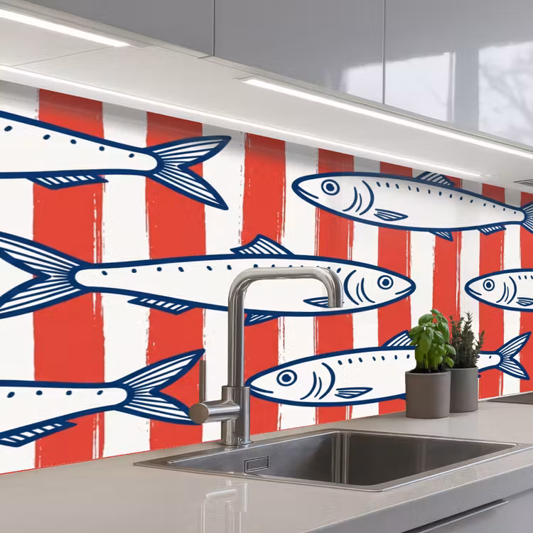 Kitchen splashback - Fish - Pattern - Stripes - Illustration - Red — 2