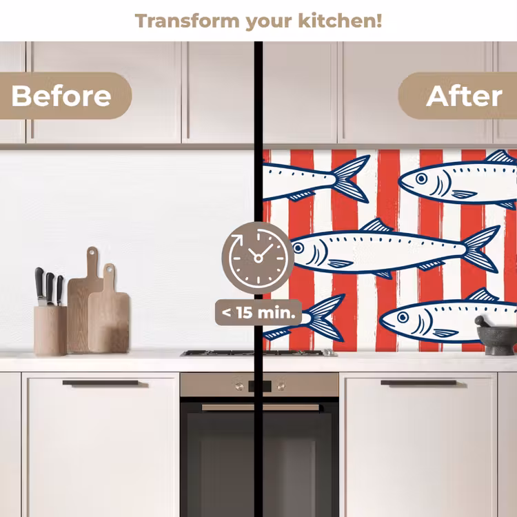 Kitchen splashback - Fish - Pattern - Stripes - Illustration - Red — 3