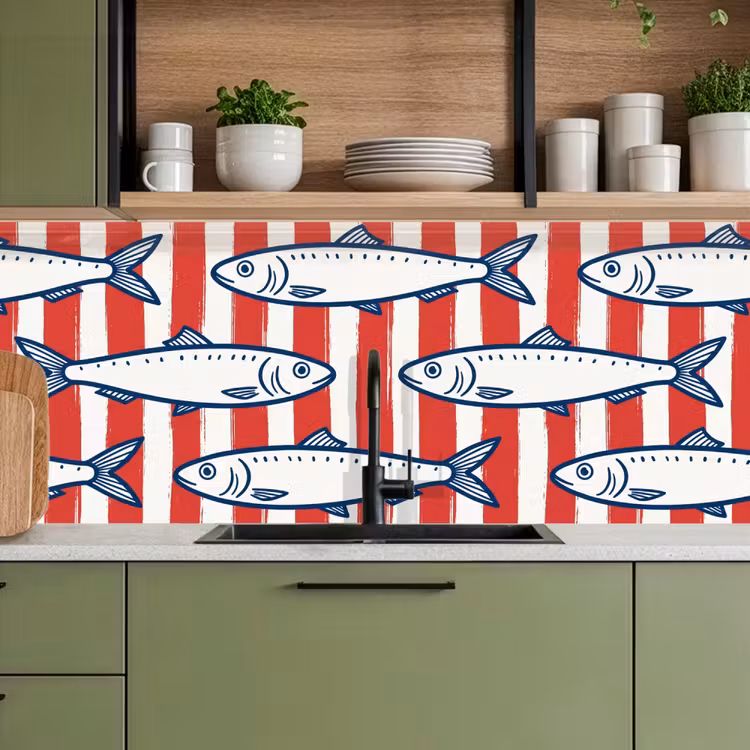 Kitchen splashback - Fish - Pattern - Stripes - Illustration - Red — 8