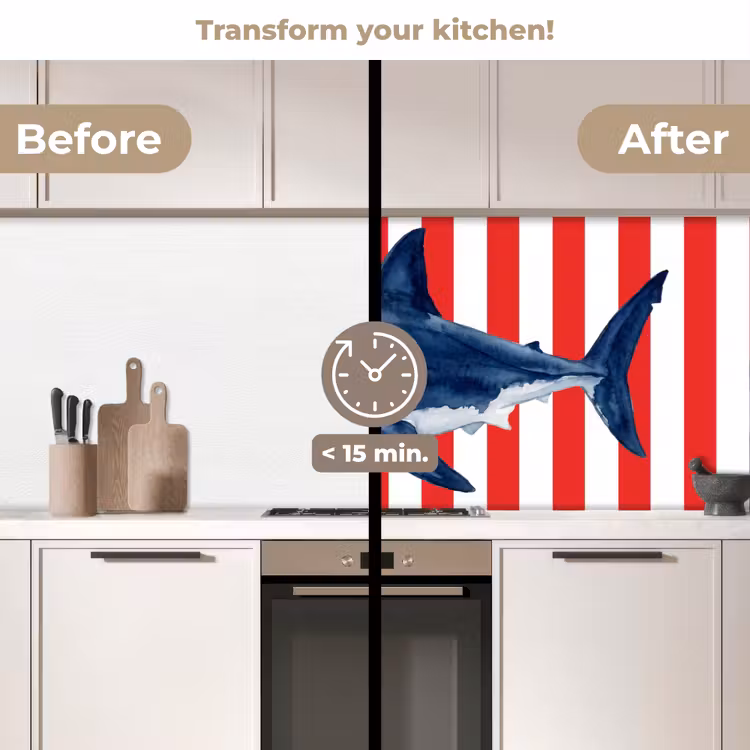 Kitchen splashback - Fish - Shark - Sea - Illustration - Blue — 3