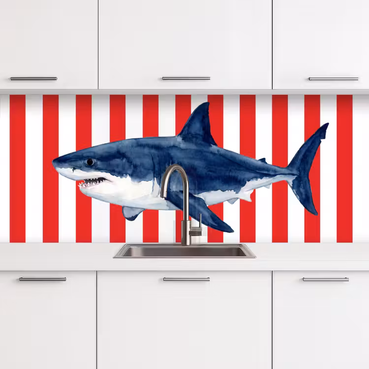 Kitchen splashback - Fish - Shark - Sea - Illustration - Blue — 4