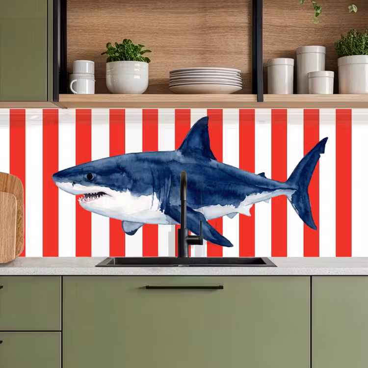 Kitchen splashback - Fish - Shark - Sea - Illustration - Blue — 8