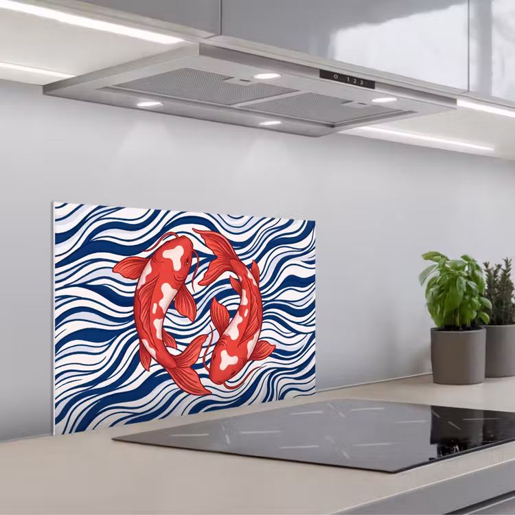 Kitchen splashback for hob - Fish - Water - Nature - Illustration - Red — 1