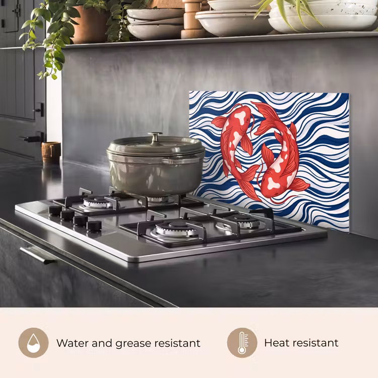 Kitchen splashback for hob - Fish - Water - Nature - Illustration - Red — 2